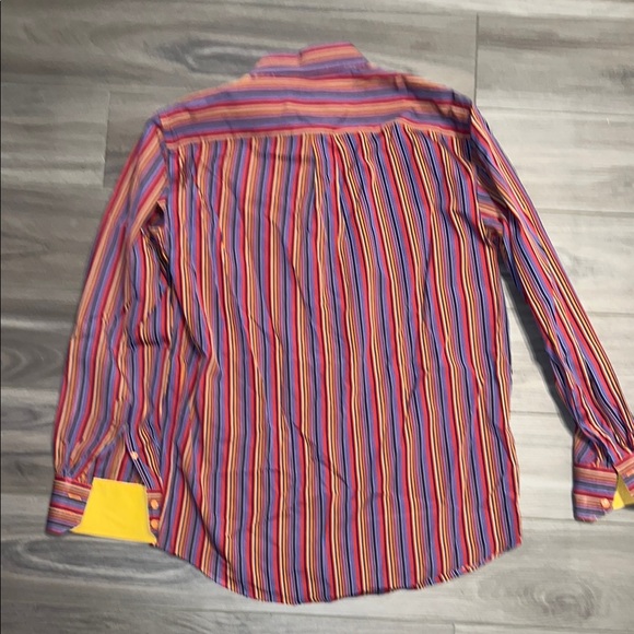 Striped Purple Red Blue Casual Button Down Shirt - Picture 5 of 5